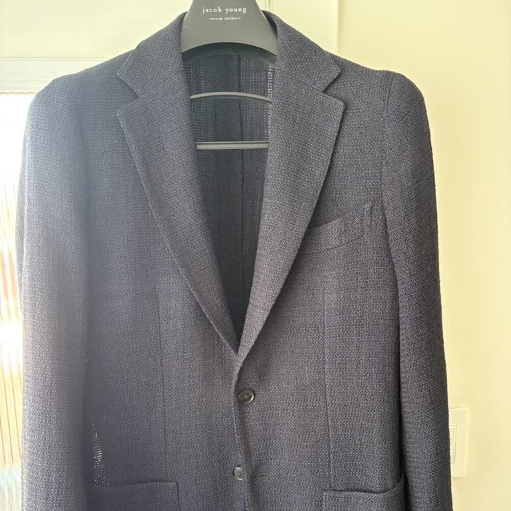 SuitSupply - Navy hopsack blazer in Ferla wool and silk blend